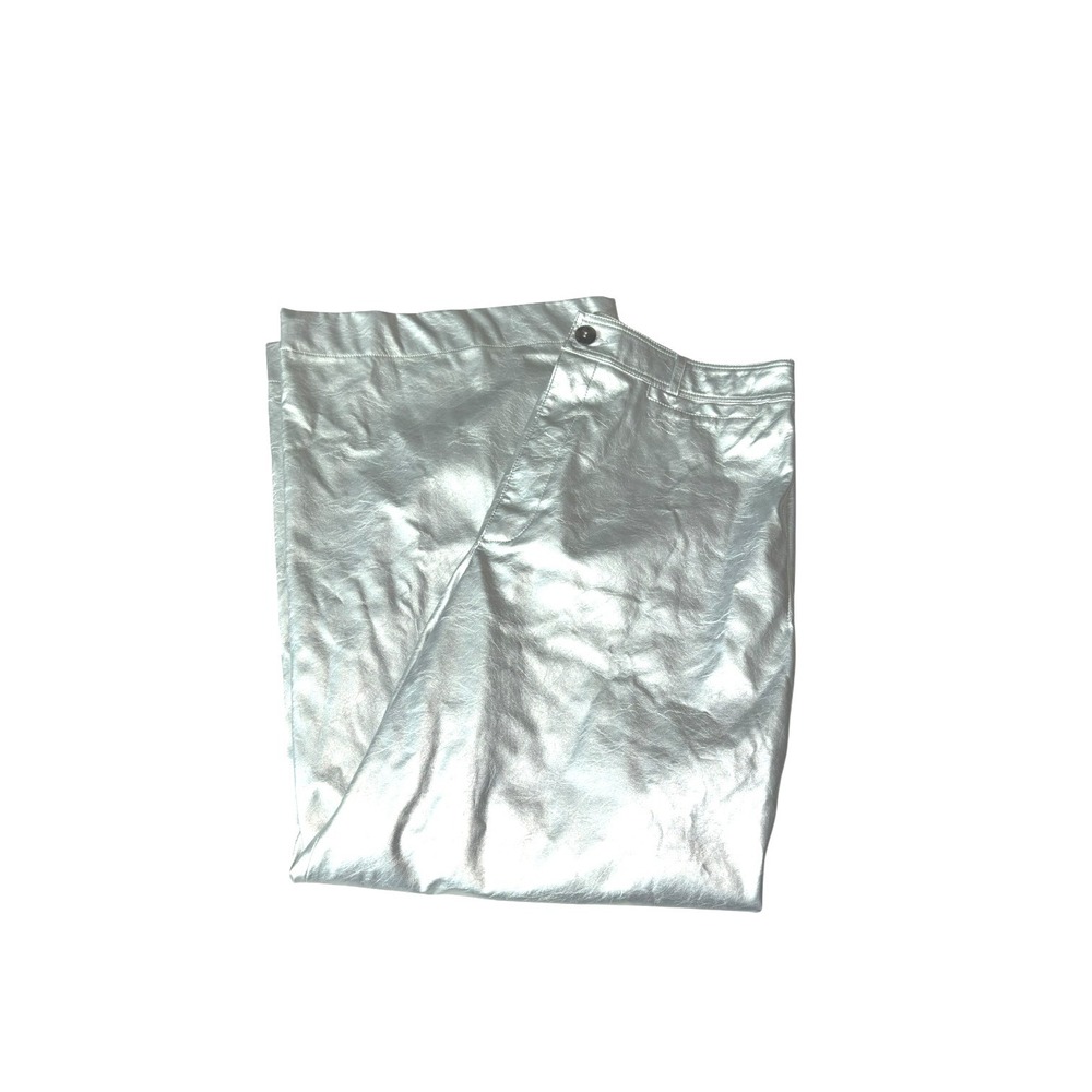 Maeve‎ Anthro The Ettie Highrise Wide Leg Crop Faux leather metallic pants 33T - Picture 9 of 13